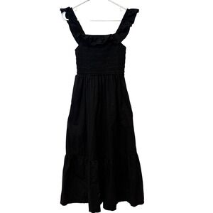 GAP Black Smocked Ruffle Square Neck Maxi Dress S Tall Women‎ Cotton
